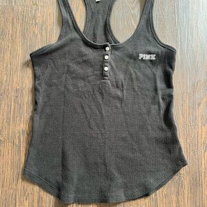 PINK Victoria's Secret Black Ribbed Henley Racerback Pajama Tank